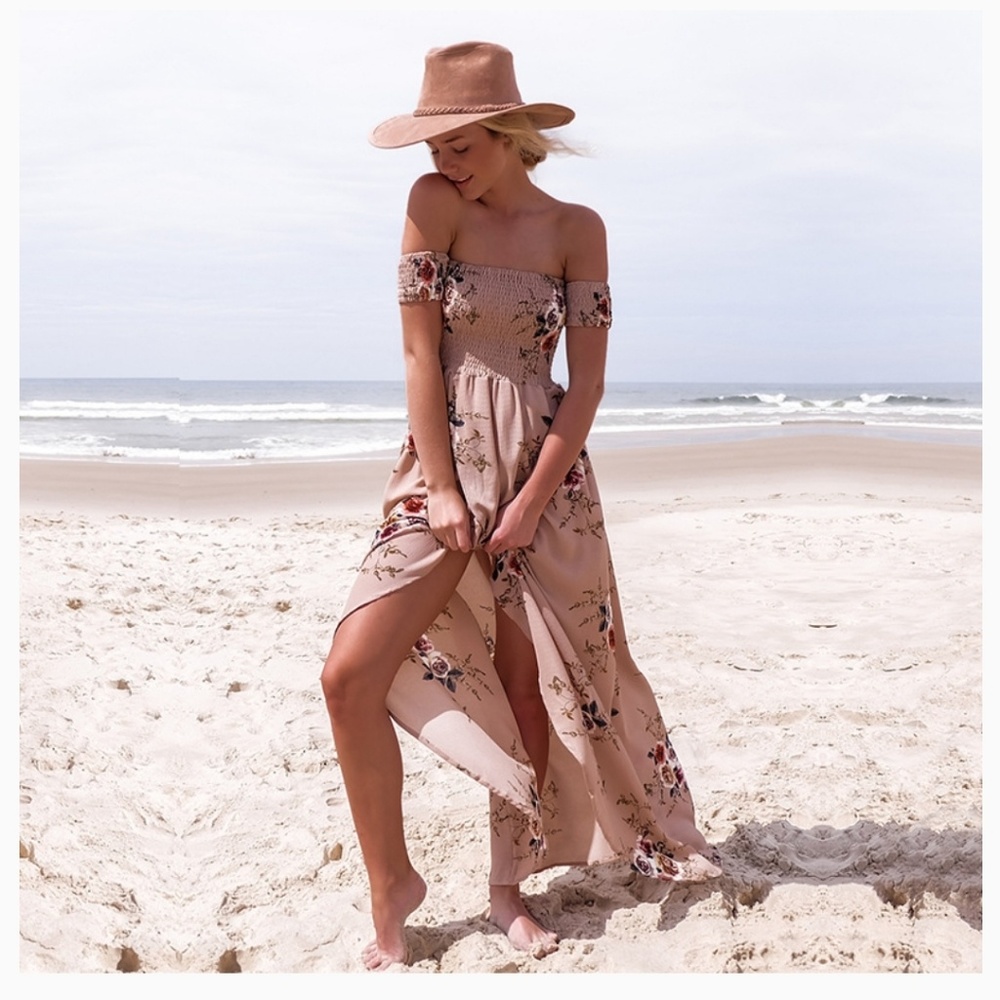 SALE⚡AMAZING TAN FLORAL SPLIT MAXI SZ SM(1) MED(1)